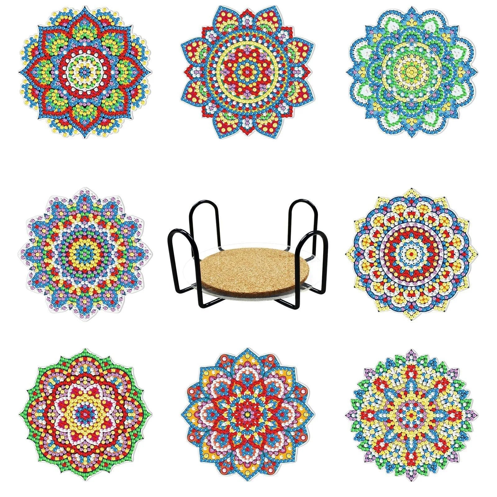 8Pc/Sets Mandala Diamond Painting Coasters DIY Diamond Art Coasters 5D Full Drill Diamond Coasters Acrylic round Cup