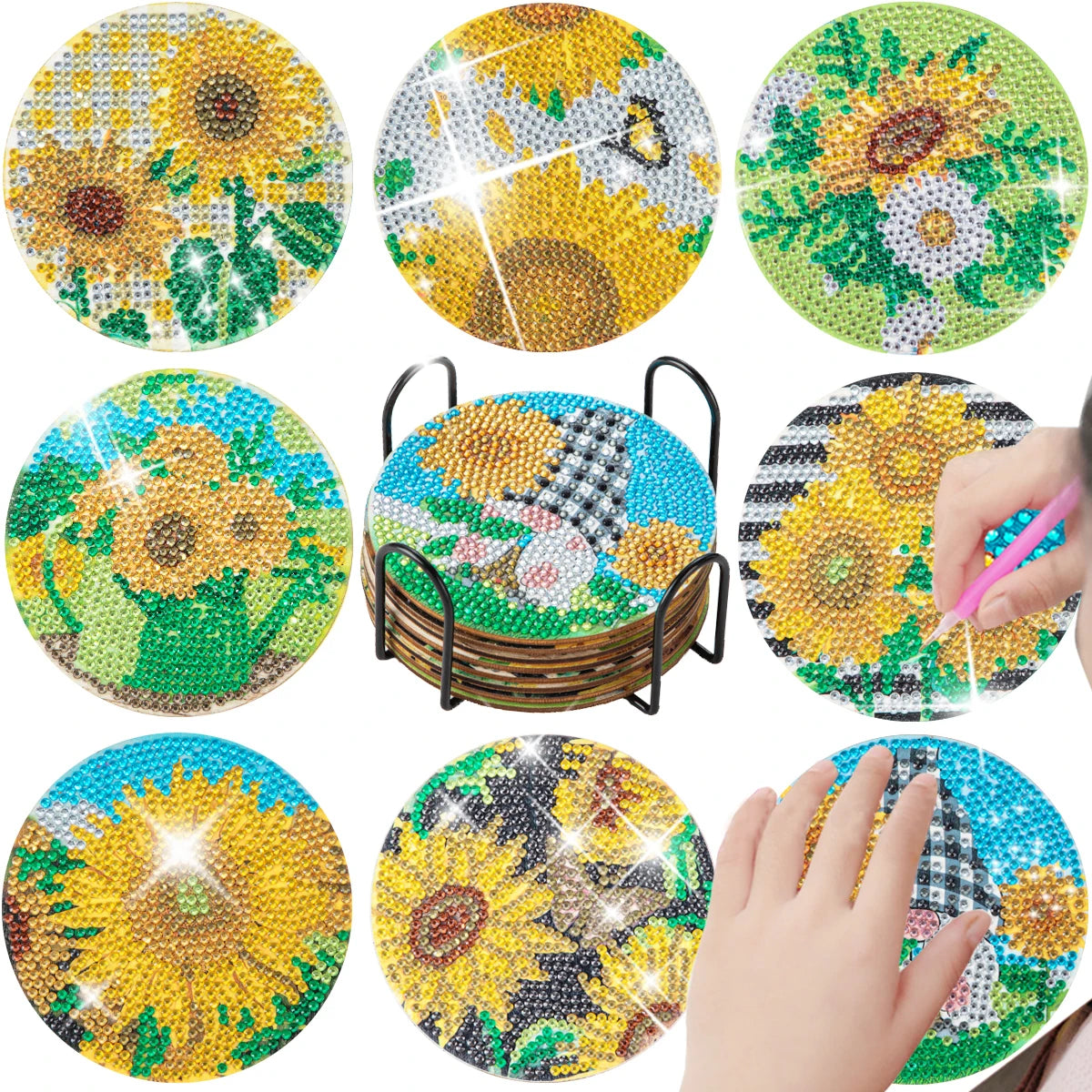 8Pc/Sets Mandala Diamond Painting Coasters DIY Diamond Art Coasters 5D Full Drill Diamond Coasters Acrylic round Cup