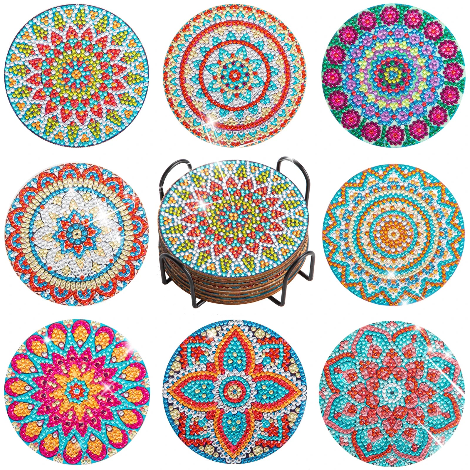 8Pc/Sets Mandala Diamond Painting Coasters DIY Diamond Art Coasters 5D Full Drill Diamond Coasters Acrylic round Cup