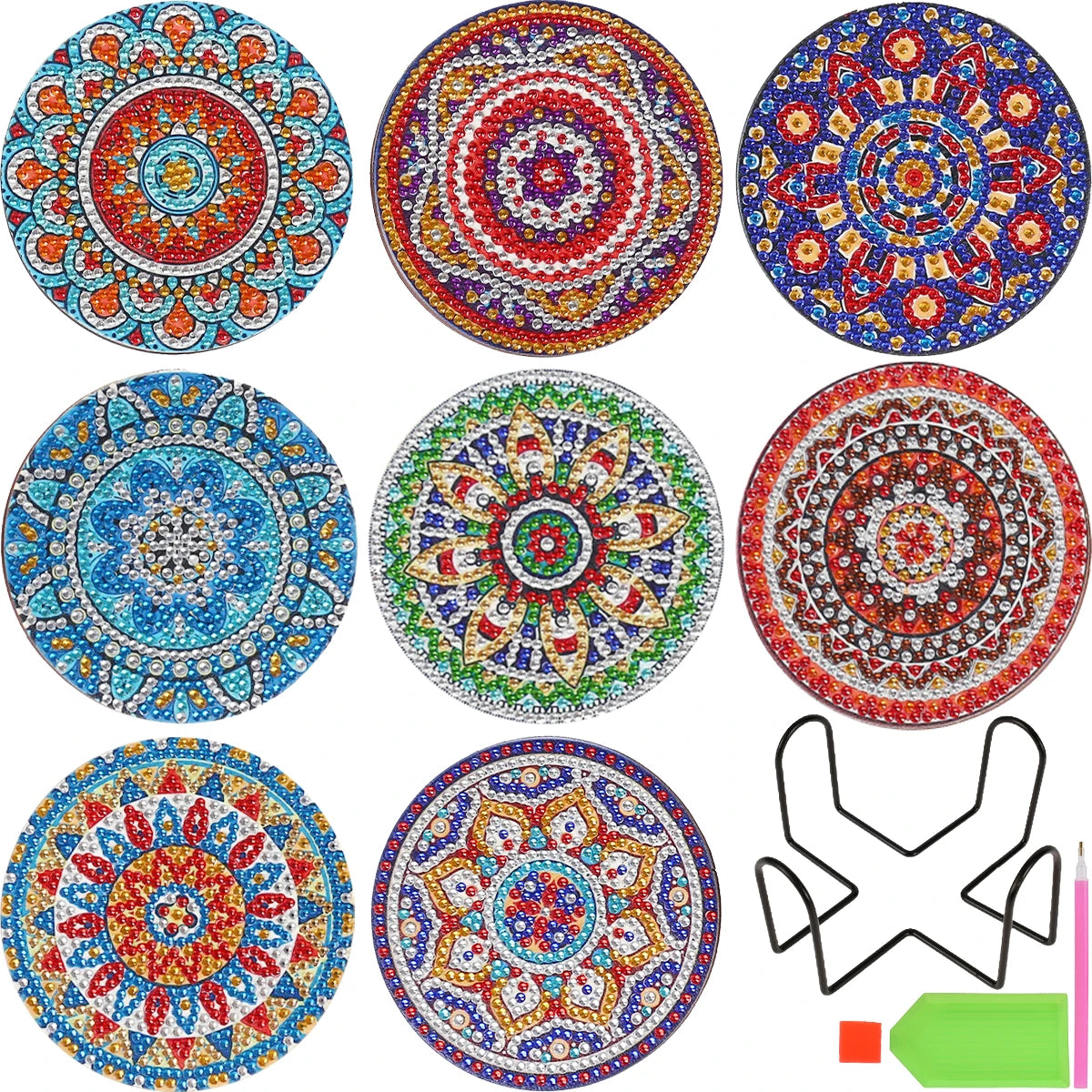 8Pc/Sets Mandala Diamond Painting Coasters DIY Diamond Art Coasters 5D Full Drill Diamond Coasters Acrylic round Cup