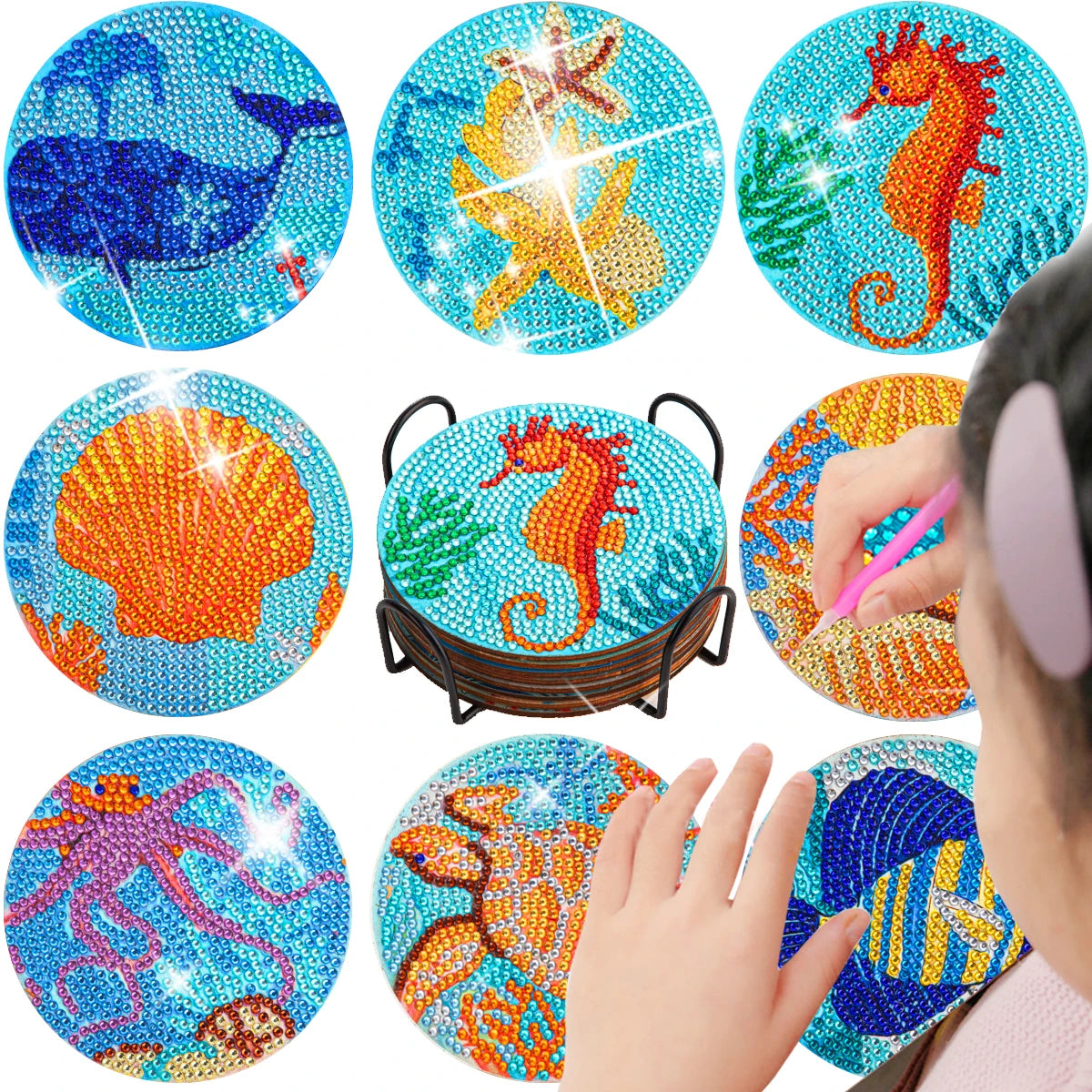 8Pc/Sets Mandala Diamond Painting Coasters DIY Diamond Art Coasters 5D Full Drill Diamond Coasters Acrylic round Cup