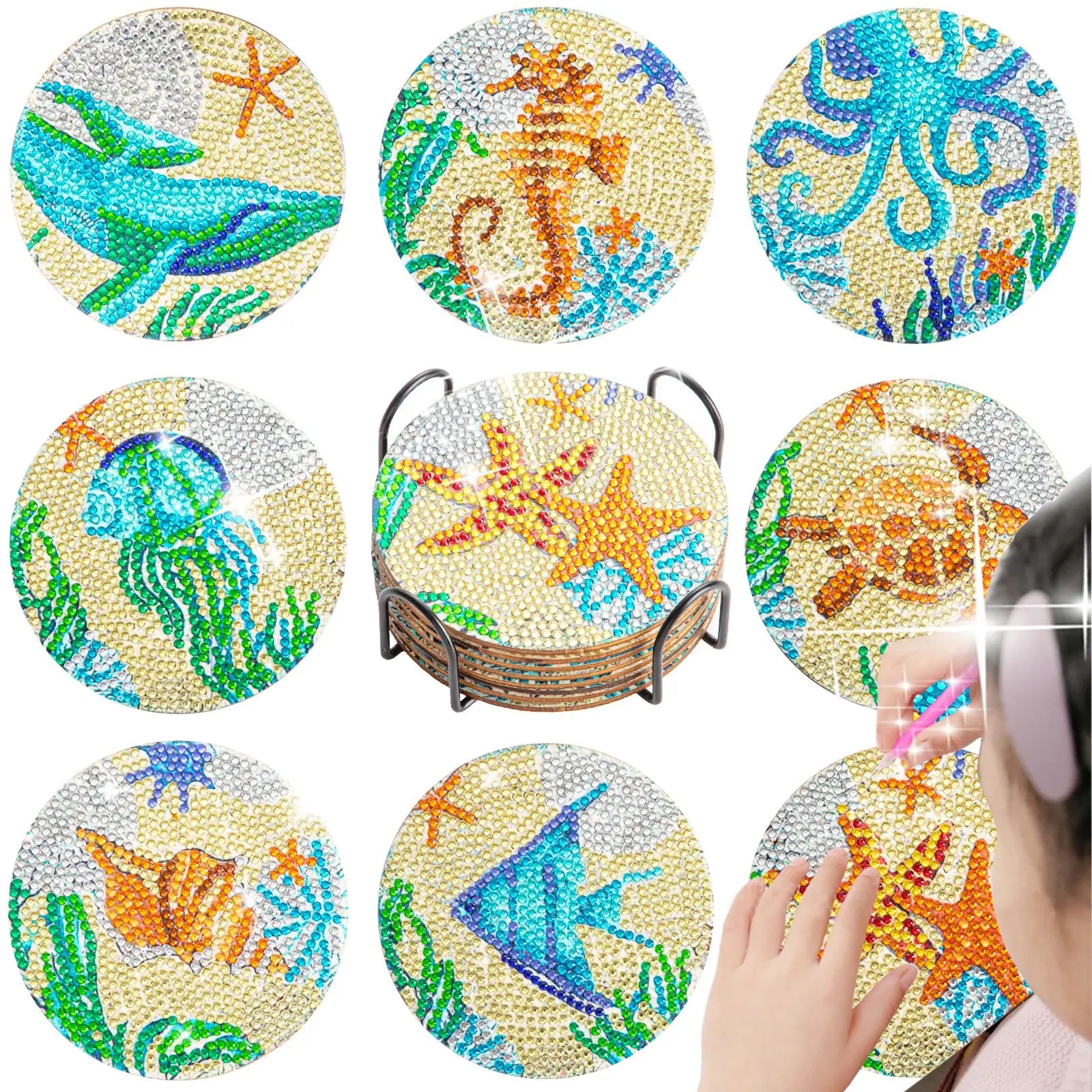 8Pc/Sets Mandala Diamond Painting Coasters DIY Diamond Art Coasters 5D Full Drill Diamond Coasters Acrylic round Cup