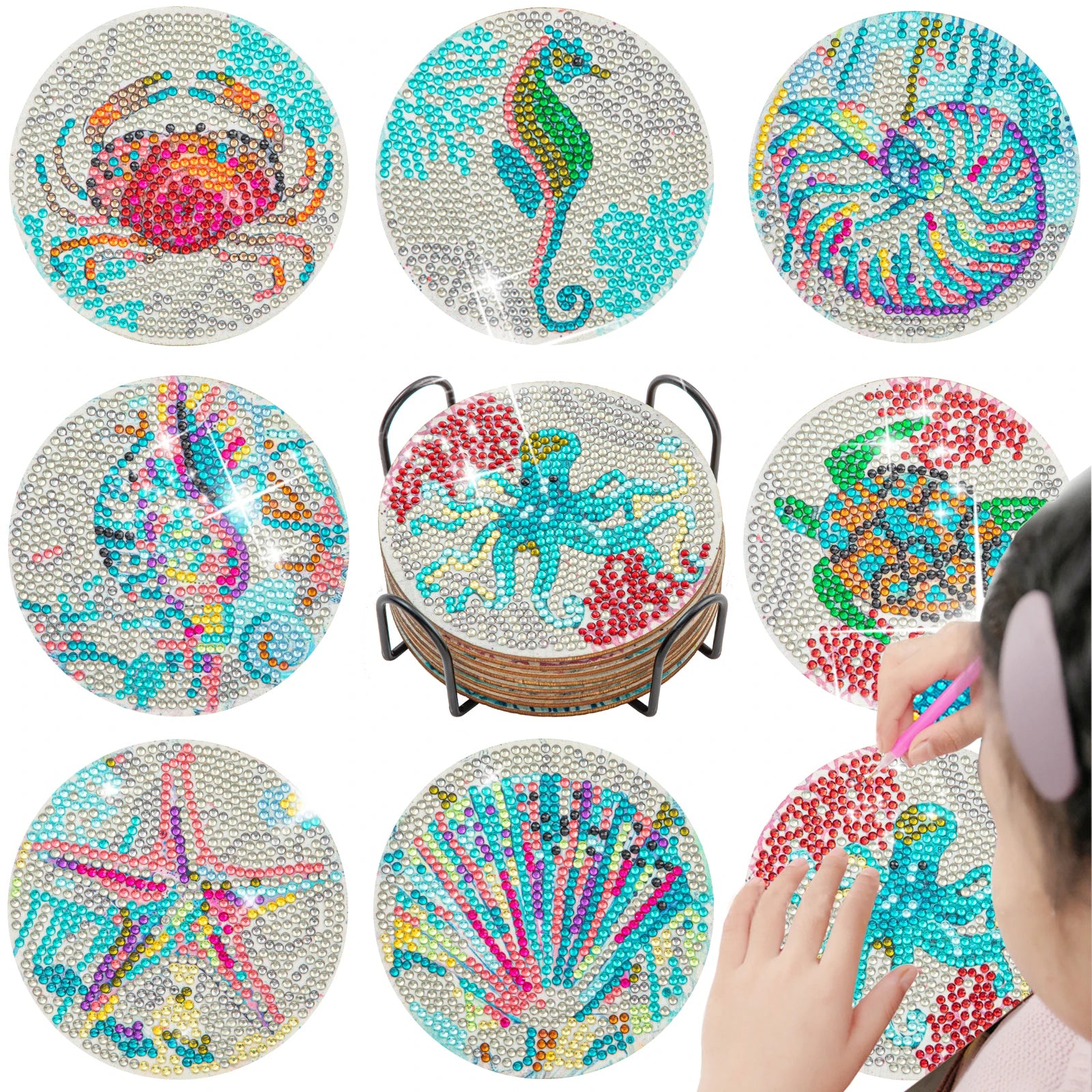 8Pc/Sets Mandala Diamond Painting Coasters DIY Diamond Art Coasters 5D Full Drill Diamond Coasters Acrylic round Cup