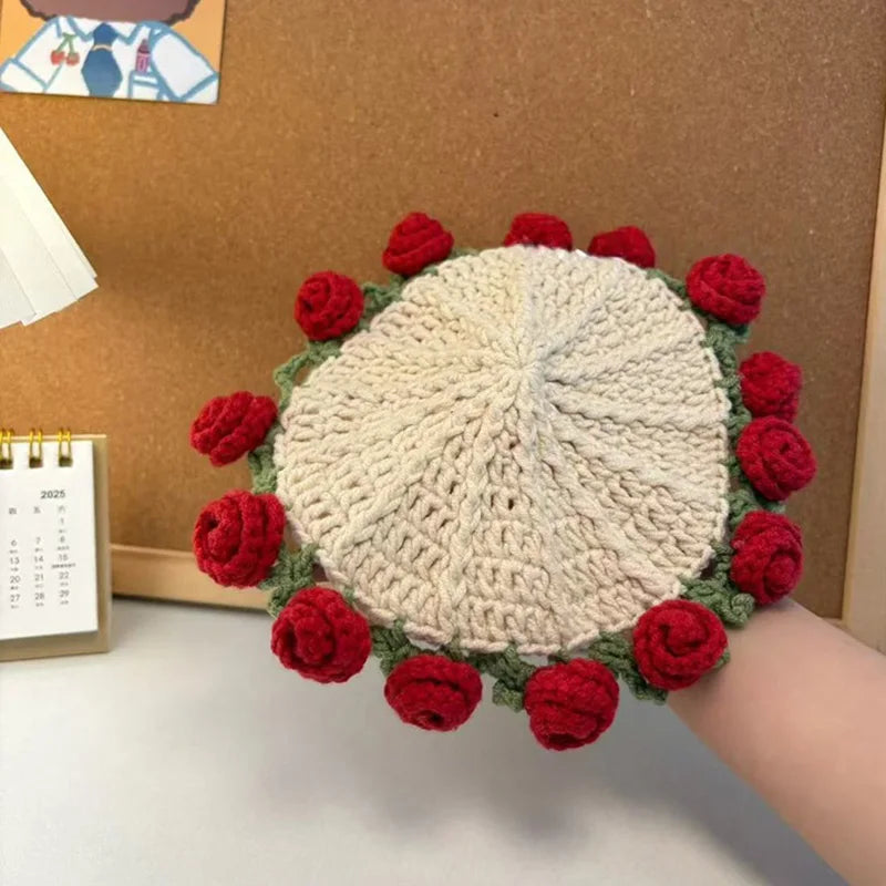 Mini Rose Bouquet Coaster Crochet Coaster Rose Flower Placemat Cup Pad Tea Coaster Mother'S Day Gift Crochet Flower