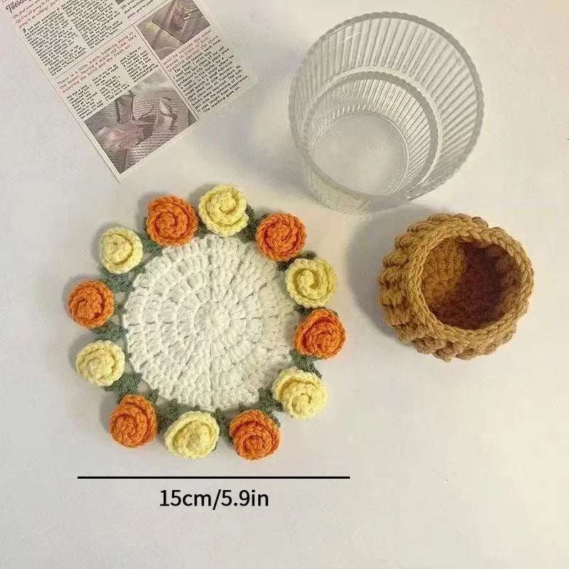 Mini Rose Bouquet Coaster Crochet Coaster Rose Flower Placemat Cup Pad Tea Coaster Mother'S Day Gift Crochet Flower