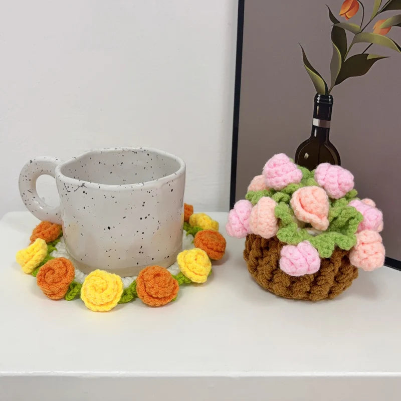 Mini Rose Bouquet Coaster Crochet Coaster Rose Flower Placemat Cup Pad Tea Coaster Mother'S Day Gift Crochet Flower