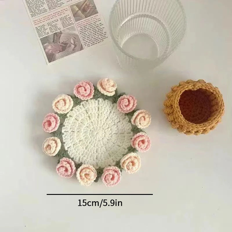 Mini Rose Bouquet Coaster Crochet Coaster Rose Flower Placemat Cup Pad Tea Coaster Mother'S Day Gift Crochet Flower
