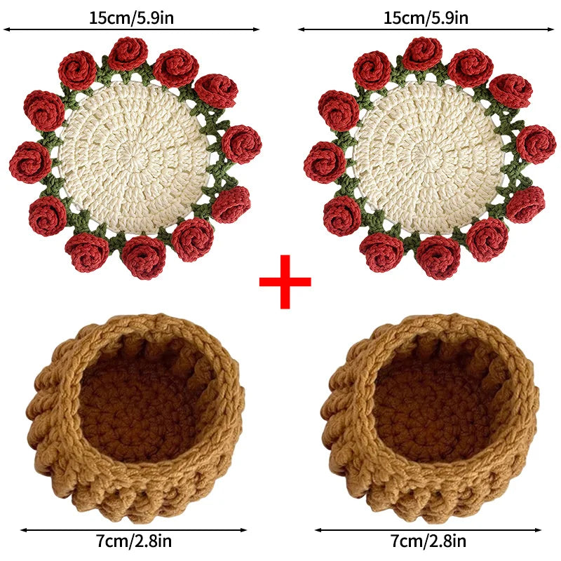 Mini Rose Bouquet Coaster Crochet Coaster Rose Flower Placemat Cup Pad Tea Coaster Mother'S Day Gift Crochet Flower