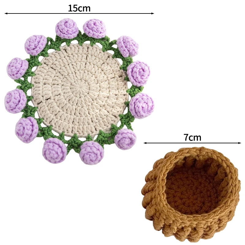 Mini Rose Bouquet Coaster Crochet Coaster Rose Flower Placemat Cup Pad Tea Coaster Mother'S Day Gift Crochet Flower