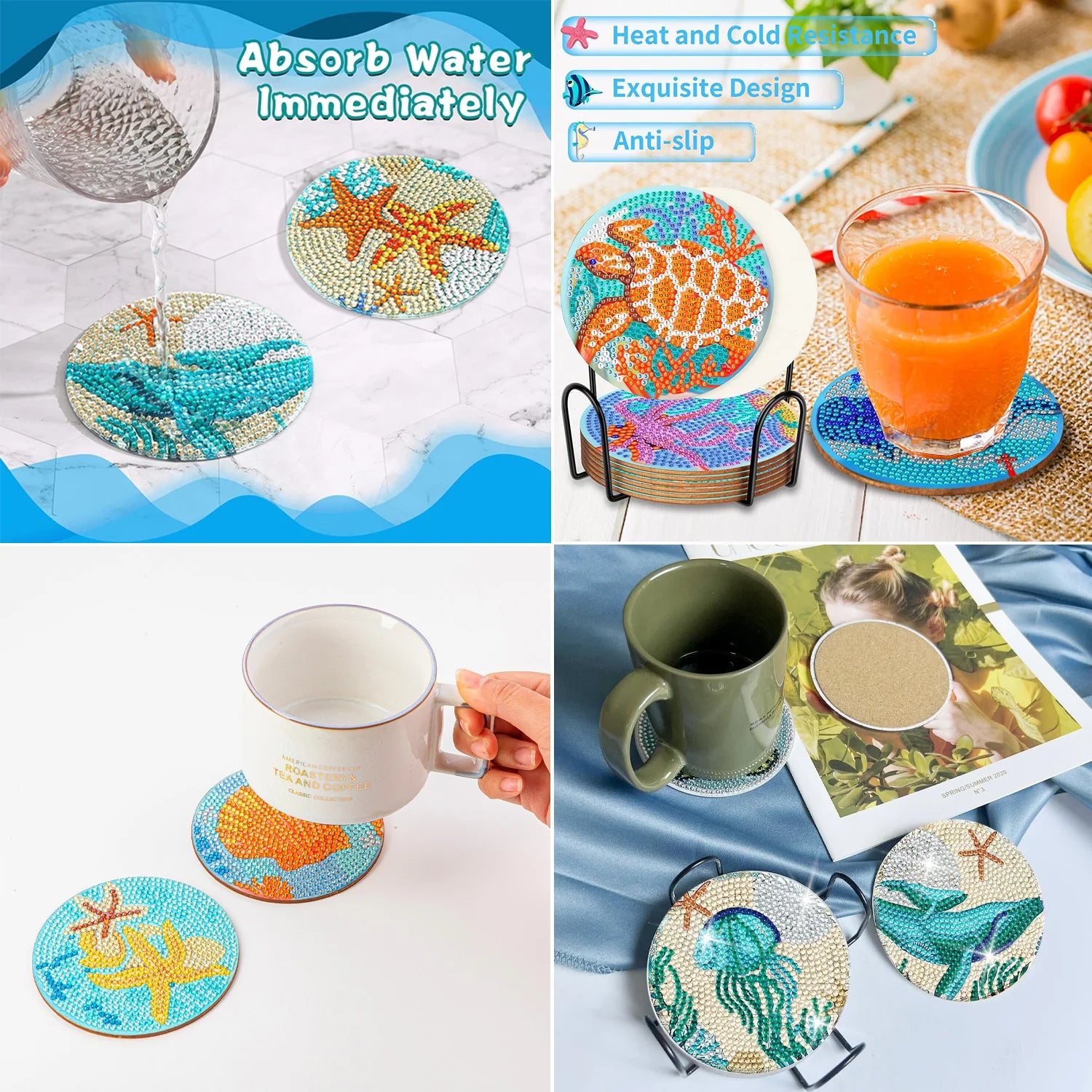 8Pc/Sets Mandala Diamond Painting Coasters DIY Diamond Art Coasters 5D Full Drill Diamond Coasters Acrylic round Cup