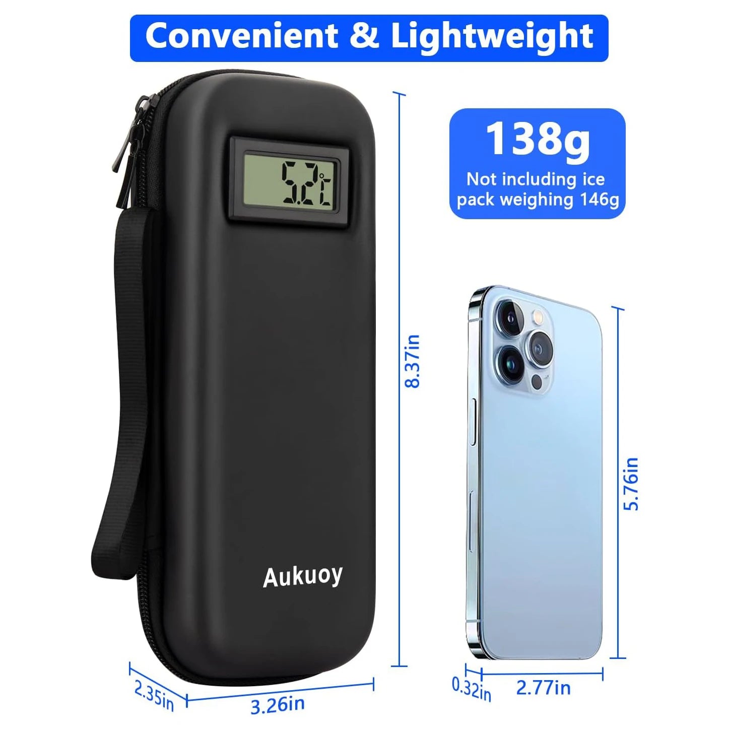 Insulin Cooler Travel Case with Thermometer Display Medication Diabetic Cooler Refrigerated Medicine Organizer Bag