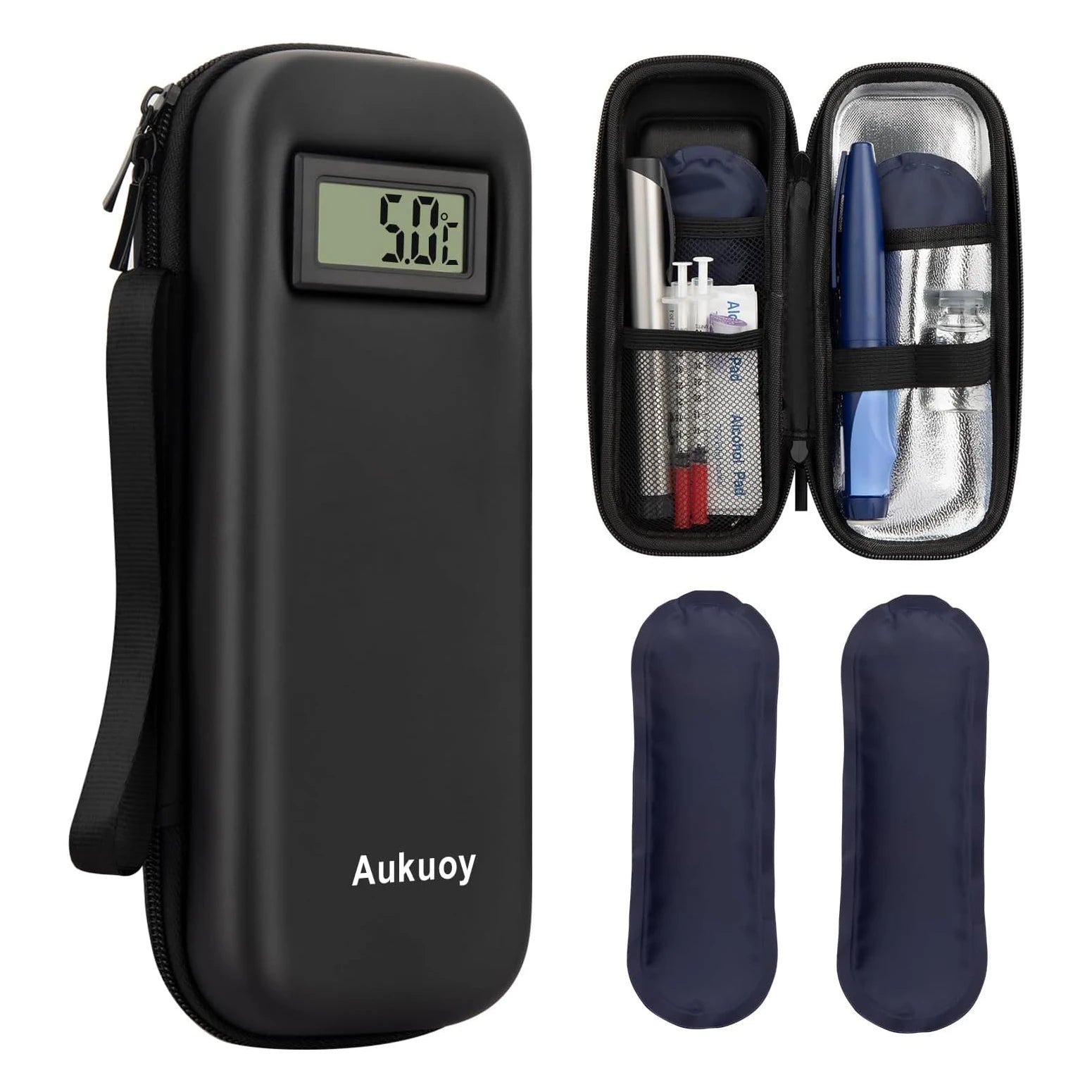 Insulin Cooler Travel Case with Thermometer Display Medication Diabetic Cooler Refrigerated Medicine Organizer Bag