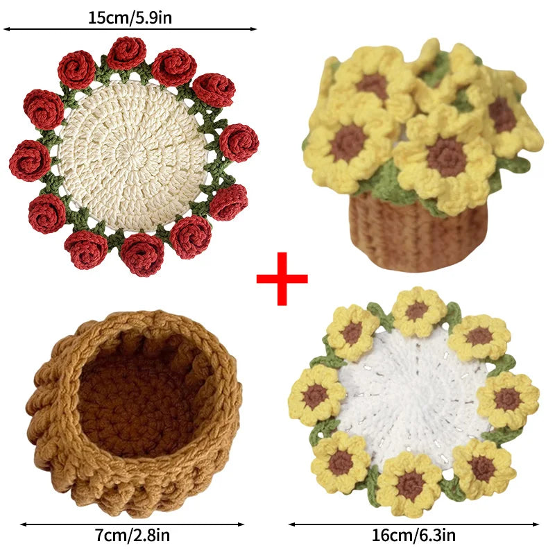 Mini Rose Bouquet Coaster Crochet Coaster Rose Flower Placemat Cup Pad Tea Coaster Mother'S Day Gift Crochet Flower